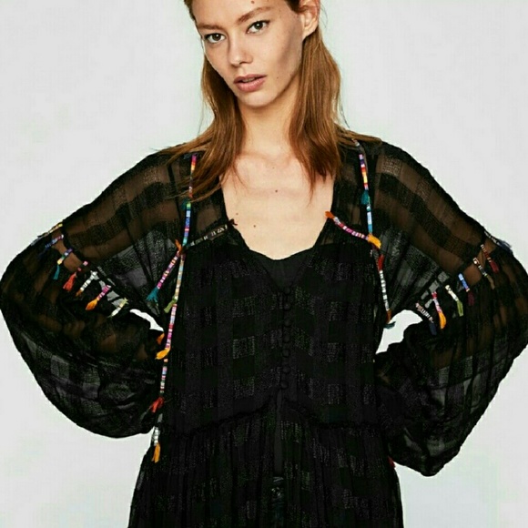 Zara Jackets & Blazers - SALE! 🎉 Zara EMBROIDERED Fringe Kimono/Blazer